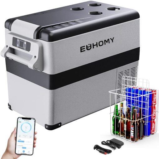 EUHOMY 12 Volt Refrigerator, 47QT Electric Cooler, 12V Fridge APP Control, 12V Cooler -4℉~68℉, Portable Freezer 12/24V DC 110-240V AC for Camping, Travel, Truck, Home