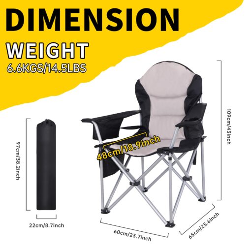 CDEN Heated Camping Chair, Outdoor Heated Camping Chair, Heated Lawn Chairs, Camping Chair, Folding Chair, 10000mAh Power Bank, Thick Padding, Heavy Duty, Cooler Bag, armrest, Carry Bag (2 Pack) - Image 9