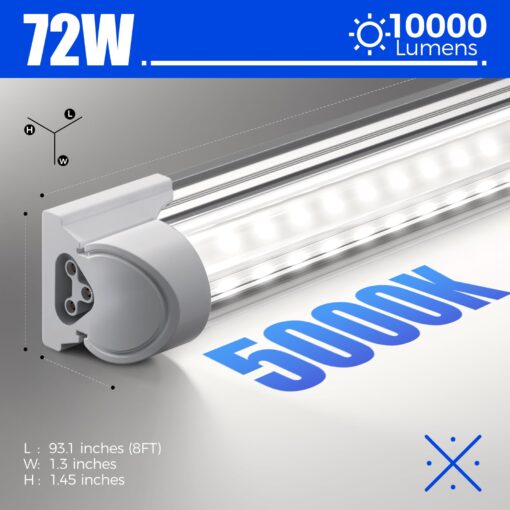 Barrina 8FT LED Shop Lights, 72W 10000LM 5000K, Daylight White, V Shape, Clear Cover, Hight Output, Linkable, T8 LED Tube Lights for Garage 8 Foot with Plug, 4 Packs - Image 4