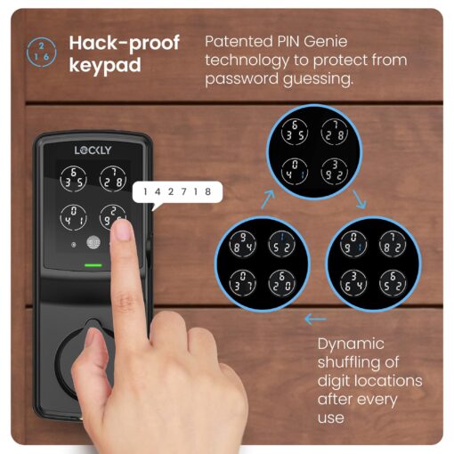 Lockly Secure Pro Bluetooth Smart Door Lock, Keyless Entry with PIN Genie® Digital Keypad, 3D Biometric Fingerprint Sensor Front Door Lock Deadbolt, Voice Control & Auto Lock - Deadbolt Edition - Image 8