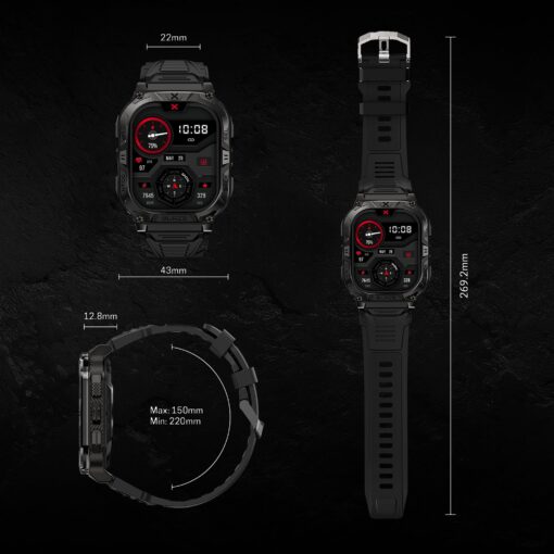 CARBINOX Blaze Smart Watch with GPS (Sport Mode), Rugged Fitness Tracker Waterproof IP69K, Compatible with Android and iOS, 170+ Sports Modes, Gorilla Glass Screen, Make/Receive Calls (Square) - Image 3