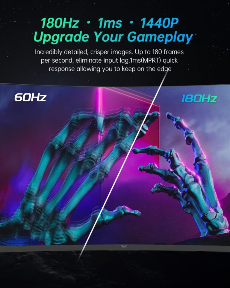KTC 27 inch Gaming Monitor, 1440P Curved Monitor, 180Hz, 144Hz, 2K, 1500R, 1ms, FreeSync Premium/G-Sync, DisplayPort/HDMI/USB, Vesa/Wall Mount Computer Monitor, Ultrawide PC Monitor H27S17 - Image 6