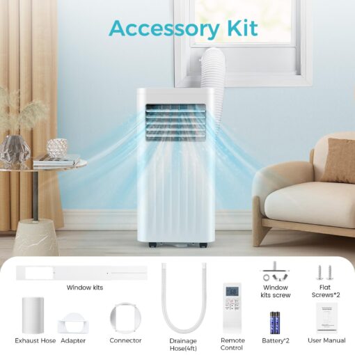 ZAFRO 10,000 BTU Portable Air Conditioners with Remote, 4 Modes Dehumidifier/Fan/Sleep Modes/Built-in Cool, Cools Room up to 450 sq.ft,24H Timer, Windows Kit Included&ac Hose for Bedroom/Indoor Rooms - Image 3