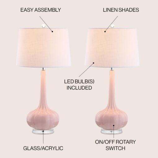 JONATHAN Y JYL1079A-SET2 Set of 2 Table Lamps Bette 28.5" Glass Teardrop LED Table Lamp Contemporary Bedside Desk Nightstand Lamp for Bedroom Living Room Office College Bookcase, Pink - Image 6