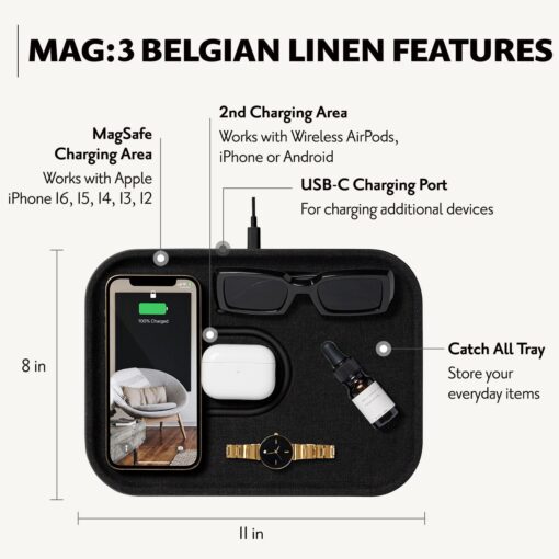 Courant MAG:3 Charger and Tray - Belgian Linen, Multi-Device Charger Compatible with MagSafe iPhones 16, 15, 14, 13, 12 or Wireless AirPod Cases (Charcoal) - Image 5
