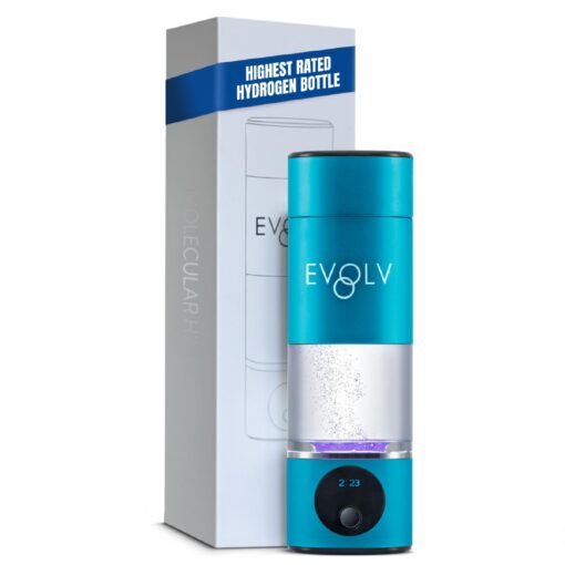 EVOLV Hydrogen Water Bottle Generator – SPE & PEM Water Ionizer 5.42PPM, Highest Concentrated Dose – 8oz Hydrogenated Water Bottle for Improved Energy & Inflammation Support - Easy to Use, Turquoise