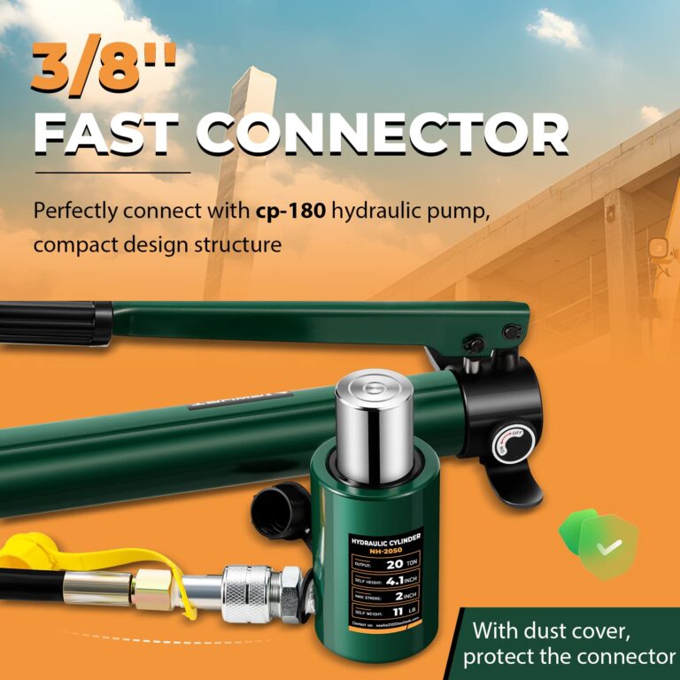 Newhai 20 ton 2” Hydraulic Ram Jack+ cp-180 Hand Pump with Pressure Gauge Hydraulic Porta Power 20 ton Kit Low Profile Short Cylinder - Image 6