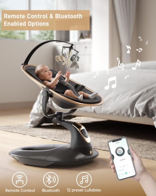 Baby Swing for Infants to Toddler, Electric Baby Swing with Sturdy Shield-Shaped Base, 180° Rotation Portable Infant Swing with 5 Speeds & 12 Lullabies for Newborn Baby Boy Girl Up to 20 lbs, Black - Image 4