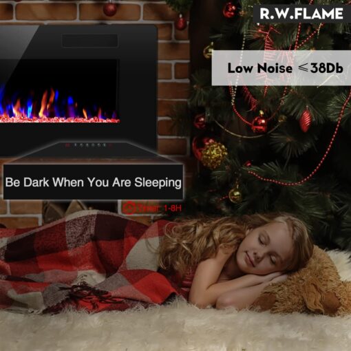 R.W.FLAME 60" Recessed and Wall Mounted Electric Fireplace, Low Noise, Fit for 2 x 6 Stud, Remote Control with Timer, Touch Screen, Adjustable Flame Color and Speed, 750-1500W - Image 2