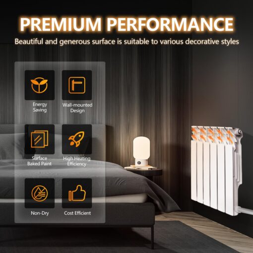 Q-Hillstar Quiet Energy Saving Hot Water Radiator, 8-Panel Wall-Mounted Aluminum Radiator Heater for Kitchen, Bathroom and Bedroom - Image 5