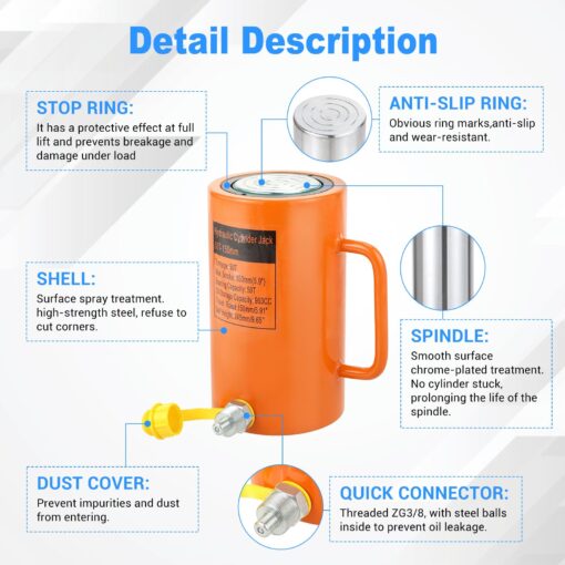 OXMART 50T 6In Hydraulic Cylinder Jack, Stroke Hydraulic Lifting Cylinder 150mm, Oil Storage Capacity 953CC, Hydraulic Ram Cylinder Solid for Power, Chemicals, Steel, Bridges, Shipbuilding, Machinery - Image 8