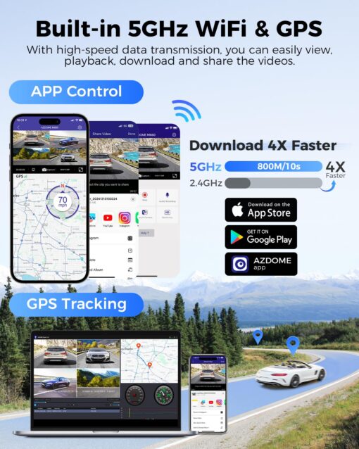 AZDOME 360° 4 Channel Dash Cam with 4 Adjustable Lenses, 128GB eMMC, 2K+1080P*3 Dashcam Front and Rear Inside Left Right, 5G WiFi Dash Camera for Cars, IR Night Vision, Parking Mode, M660 - Image 4