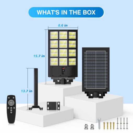 3000W Solar Street Lights Outdoor, Wide Angle Commercial Solar Lights Outdoor Dusk to Dawn, 6500K Flood Light Outdoor with Motion Sensor, IP66 Waterproof LED Street Light for Parking Lot, Yard 2PACK - Image 3