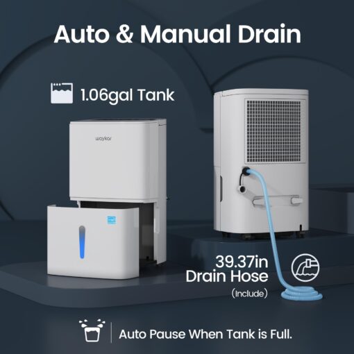Waykar 120 Pints Energy Star Home Dehumidifier for Spaces up to 6,000 Sq. Ft at Home, in Basements and Large Rooms with Drain Hose, Handle, Auto Defrost and Self-Drying. - Image 4