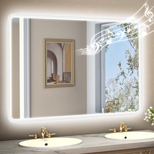 STARLEAD 28"x36" LED-Bathroom-Mirror-with-Lights, Wall-Mounted with Bluetooth Speaker, Anti-Fog, 3 Color Temperature, Dimmable Brightness, Waterproof, Tempered Glass, Frontlit & Backlit