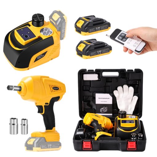 TYAYT Electric Car Jack 18V 5 Ton Cordless Electric Car Hydraulic Jack with Impact Wrench Battery Powered Portable Tire Change Kit with Cordless Remote Control for SUV Sedans