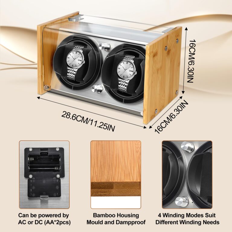 Watch Winder for 2 Automatic Watches - Bamboo Watches Winder Box with Quiet Motor 4 Rotation Mode Setting by Watch Winder Smith - Image 3
