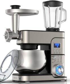 6-IN-1 Stand Mixer, LCD Display Kitchen Electric Mixer, 6.5QT Stainless Steel Bowl, Multi-Function Kitchen Blender With Dough Hook, Whisk, Beater, Meat Grinder, Splash Guard
