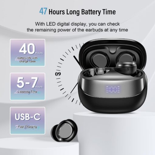 DUSONLAP Sleep Earbuds Bluetooth 5.4 in Ear Light-Weight Headphones, Mini Sleep Headphones Small Design for Side Sleepers, 47H Playtime with Charging Case, Clear Calls Earphones, Mysterious Black - Image 4