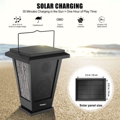 pohopa Bluetooth Speakers Waterproof, Solar Powered 2 Packs True Wireless Stereo Sound 20W Speakers Dual Pairing Lantern Indoor Outdoor Speakers with 20 Piece LED Lights, Richer Bass, Black - Image 3
