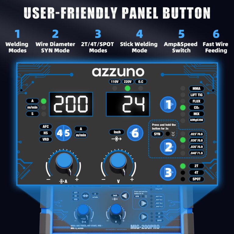 AZZUNO MIG Welder 110V/220V, 200A 8 in 1 Welder Machine Flux Core MIG/Gas MIG/MAG/Aluminum MIG/Spot MIG/Lift TIG/Stick Welding/Spool Gun Compatible, Multiprocess Welding Machine - Image 6