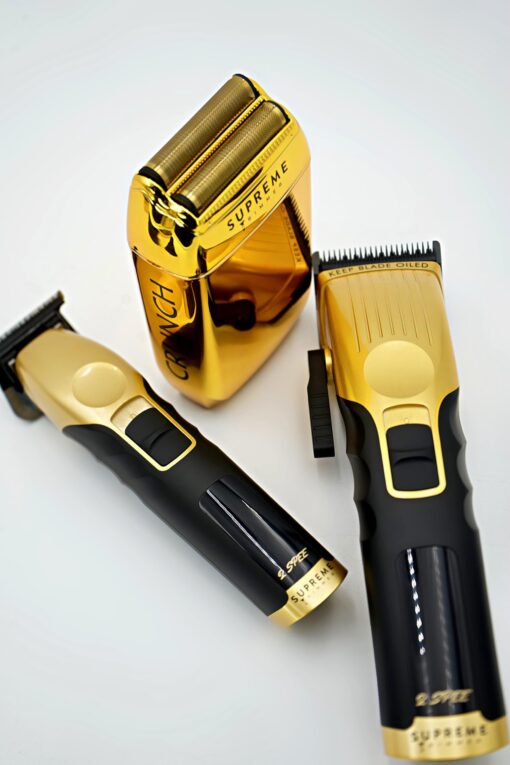 Supreme Trimmer 3-in-1 Barber Bundle | 2Spee Clipper, 2Spee Trimmer & Crunch Foil Shaver | Professional Beard Trimmer Men’s Hair Clipper Kit | (Gold) - Image 6