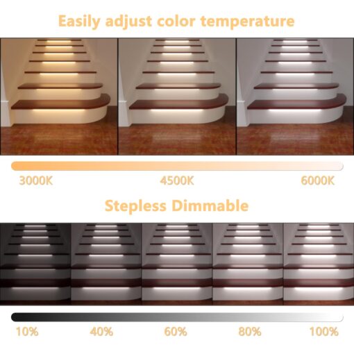 Ameistor Intelligent Motion Sensor Stair Lights Indoor, LED Step Lights with Remote Control, 20.4 Inch Aluminum Light Bar, Dimmable, 3000K-6000K (16 Stairs) - Image 7