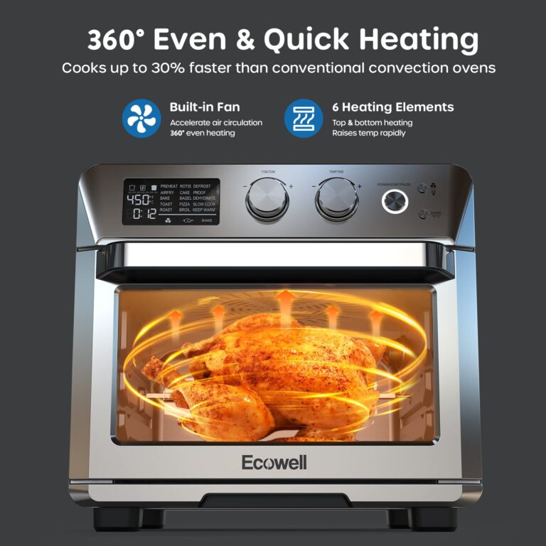 ECOWELL Air Fryer Toaster Oven Combo, 15-in-1 Airfryer Toaster Ovens Countertop, 26.4 QT Stainless Steel Air Fryers Convection Oven, for 360° Even & Healthy Cooking, Model: ECOKX01, Silver - Image 5