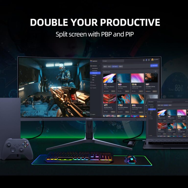 CUNPU 34 Inch UltraWide Curved Gaming Monitor, WQHD 3440x1440p 165Hz Monitor, HVA Panel, 1500R Curvature, sRGB 100%, HDR 300, FREESYNC, Height/Tilt/Swivel Adjustable Stand, HDMI/DisplayPort - Image 4