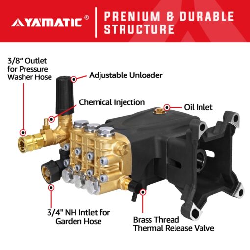 YAMATIC Horizontal Triplex Plunger Pressure Washer Pump 1" Shaft 4300 PSI 4.2 GPM, Replacement for Simpson AAA 90034, 90039,90038, Honda GX340, GX390, GX270 for Industrial Gas Powered Washers - Image 6