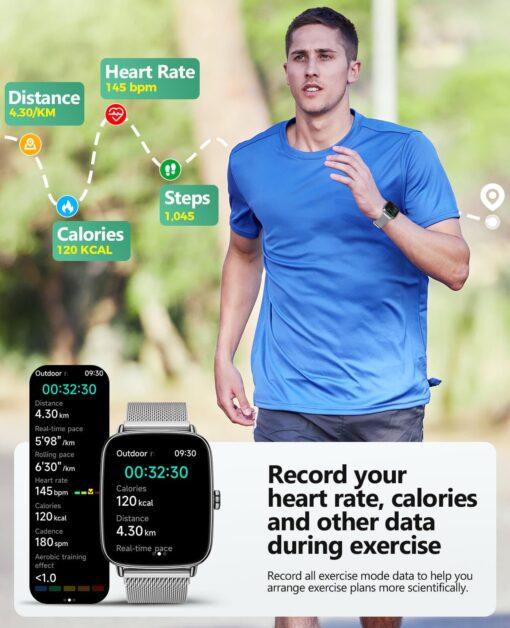 2025 Smart Watches for Women Men, 1.85" AI Voice Smartwatch, 24/7 Heart Rate Monitor, Stress/SpO2/Sleep Tracker, IP68 Waterproof, Weather, 100+ Sports Fitness Tracker for Android iOS Silver Metal - Image 3