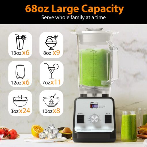 Aeitto Blender, Blenders for Kitchen with 1500-Watt Motor, 68 Oz Large Capacity, Professional Countertop Blenders for Ice Crush, Frozen Drinks, Silver - Image 5