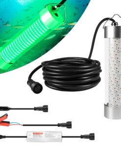 HUSUKU FS2-1 LED Underwater Fishing Light with Transformer AC100~265V - 400W 40,000lm with 33ft Cord Green Night Fishing Finder Attractor, IP68 Submersible Boat Lamp for Snook Crappie Squid Shrimp