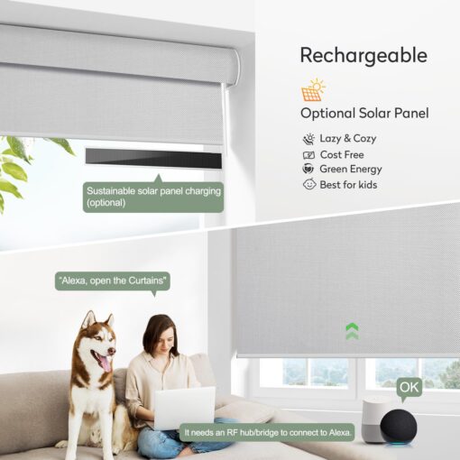 Motorized Blinds with Remote (23-95 inches) Window Roller Shade Wireless Rechargeable Motor Popular Full Blackout Sunshine Fabric for Office and Home Customize Size(82006E) - Image 5