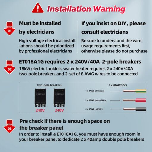 FOGATTI Tankless Water Heater Electric, Up to 4.4 GPM, 18kW 240V Instant Endless Water Heater, 2-3 Point of Use Hot Water for The Whole House Shower, ETL Certified - Image 4