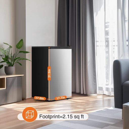 Sweetcrispy 3.2 Cu.Ft Mini Fridge with Freezer Small Refrigerator Single Door Adjustable Thermostat Energy-efficient Low Noise, Compact Fridge for Bedroom, Office, Dorm (Silver Door) - Image 5