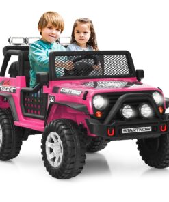 HONEY JOY 2 Seat Ride On Truck,12V Battery Powered Electric Cars for Kids, Spring Suspension, LED Lights, Remote Control, Horn, Music/ MP3, Toddler 4 Wheeler Ride On Toys Car for Girls(Pink)