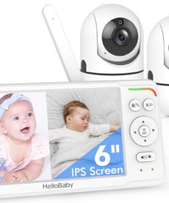 HelloBaby Baby Monitor with 2 Cameras and Audio, 6'' World First IPS Split Screen Baby Camera Monitor No WiFi, 30-Hrs Battery, ECO, 2-Way Talk, Night Vision, 1000ft, Travel Video Baby Monitor Portable