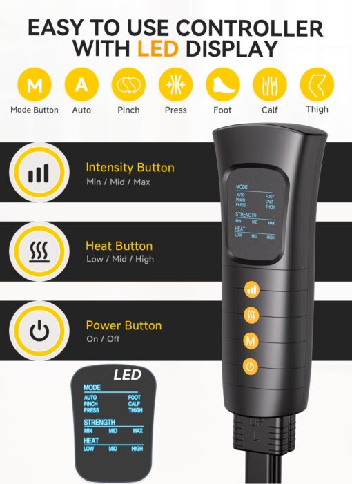 ITCPRL Leg Massager with Heat and Compression, Foot Calf & Thigh Massage for Circulation and Pain Relief, Leg Compression Massager with Handheld Controller 3 Intensities 6 Modes - FSA HSA Eligible - Image 4