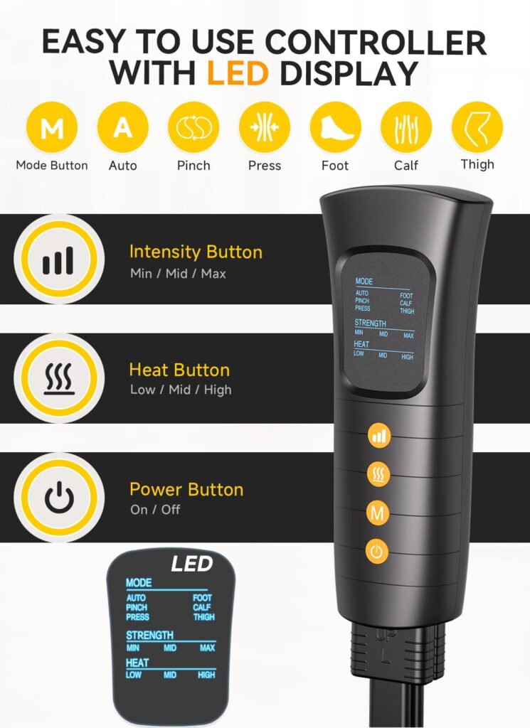 ITCPRL Leg Massager with Heat and Compression, Foot Calf & Thigh Massage for Circulation and Pain Relief, Leg Compression Massager with Handheld Controller 3 Intensities 6 Modes - FSA HSA Eligible - Image 4