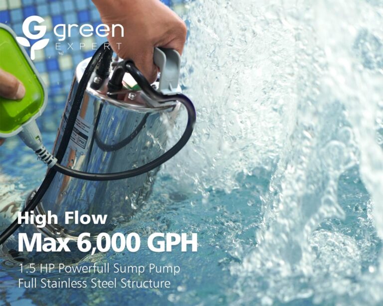 Green Expert 1.5HP Submersible Sump Pump 6000GPH High Flow Full 304 Stainless Steel with tethered Float Switch for Automatically Water Draining in Flooded Basement Pit Sewage Sink Pool Hot Tub - Image 7