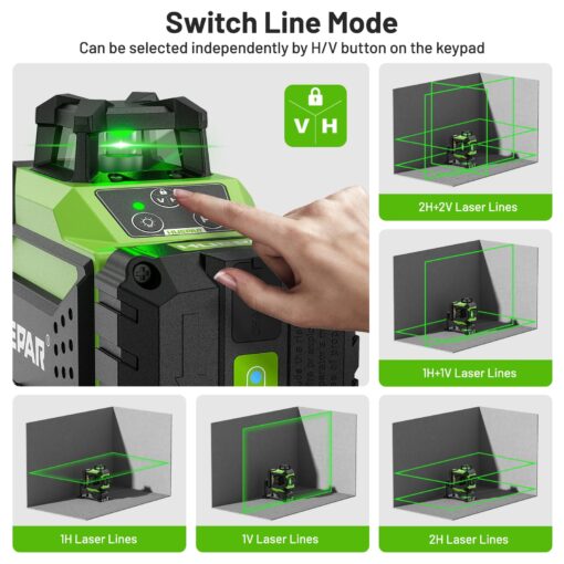 Huepar 4x360 Laser Level Self-leveling 4D Green Beam Cross Line 16 Lines Tiling Floor Laser Tool -2x360 Horizontal/Vertical Laser Lines -rechargeable Li-ion Battery & Integrated Magnetic Bracket 704CG - Image 8