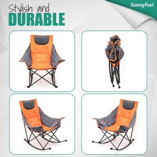 SUNNYFEEL Oversized Heated Camping Chair 2 Pack, Folding Rocking Camping Chairs with Luxury Padded Recliner,Carry Bag, 500 LBS Heavy Duty for Lawn/Outdoor/Picnic/Patio, Portable Rocker Camp Chair - Image 2