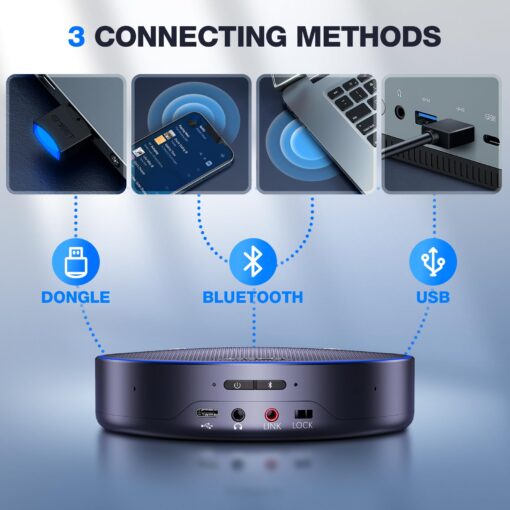 EMEET Bluetooth Speakerphone M3, Zoom Certified 4 AI Mics 360°Voice Pickup 18H Talk Time Conference Speaker and Microphone, USB/Bluetooth Conference Speaker w/Daisy Chain for 20 People for Zoom Teams - Image 4
