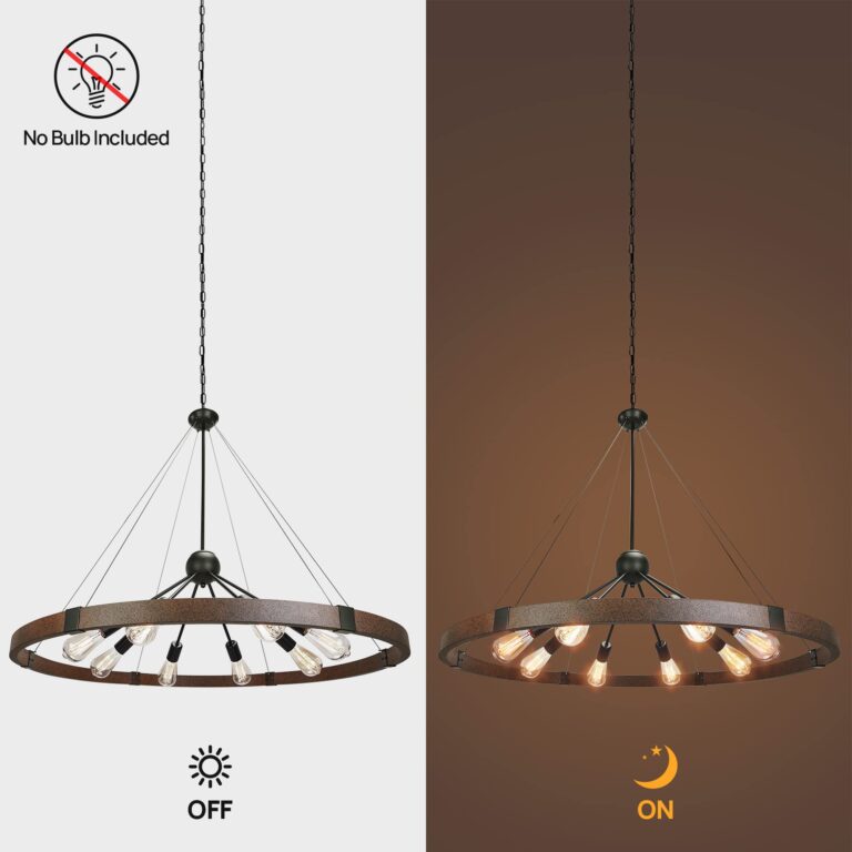 Klgxnrd 38.2'' Large Farmhouse Wagon Wheel Chandelier for Living Room, 8-Light Rustic Round Metal Light Fixtures for Dining Room Entryway Kitchen Island, Vintage Rust and Black Finishes - Image 6