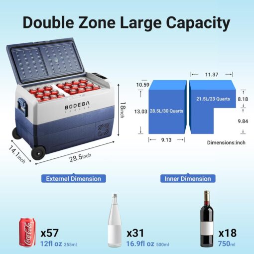 BODEGACOOLER 12 Volt Car Refrigerator,53 Quart Portable Freezer,Dual Zone Car Fridge APP Control,-4℉-68℉ RV Electric Compressor Cooler 12/24V DC 100-240V AC for Outdoor,Camping,Travel,Road Trip - Image 9