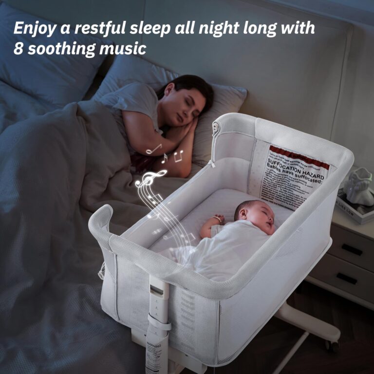 VaVaSoo Rocking Bassinet for Baby Automatic Bedside Crib Electric Cradle 5 Heights Adjustable Bedside Sleeper for Babies Infant Smart Auto Rocking Crib 3 in 1 Bassinet on Wheels, White - Image 6