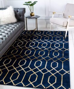 Marilyn Monroe Glam Collection Area Rug - Trellis (7' 10" x 10' Rectangle, Navy Blue Gold/ Gold)