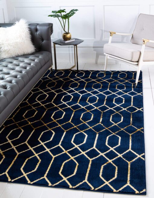 Marilyn Monroe Glam Collection Area Rug - Trellis (7' 10" x 10' Rectangle, Navy Blue Gold/ Gold)