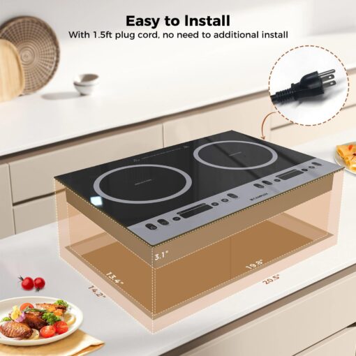 CAMPLUX RV Induction Cooktop 2 Burners 1800W, Electric Cooktop 120V Plug in, Portable Induction Stove with Sensor Touch, Timer, Safety Lock, Countertop/Built-in for RV, Mini Kitchen or Apartments - Image 2